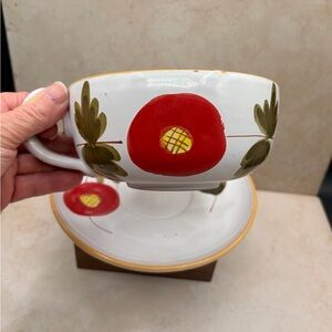 Vintage Oversized Terracotta Cappuccino Cup And Saucer Hand Made In Italy Floral